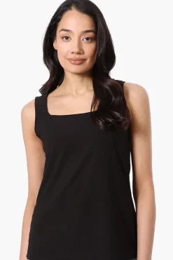 Beechers Brook Solid Square Neck Tank Top - Black