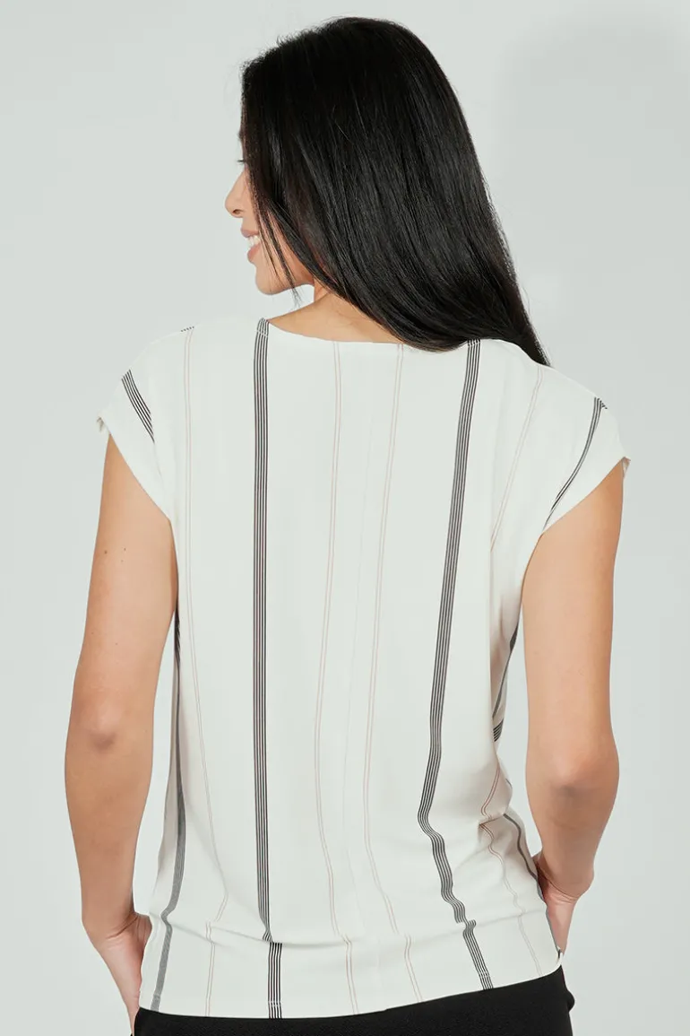 Beechers Brook Striped Circle Neck Tee - White