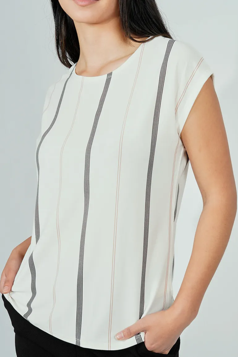 Beechers Brook Striped Circle Neck Tee - White