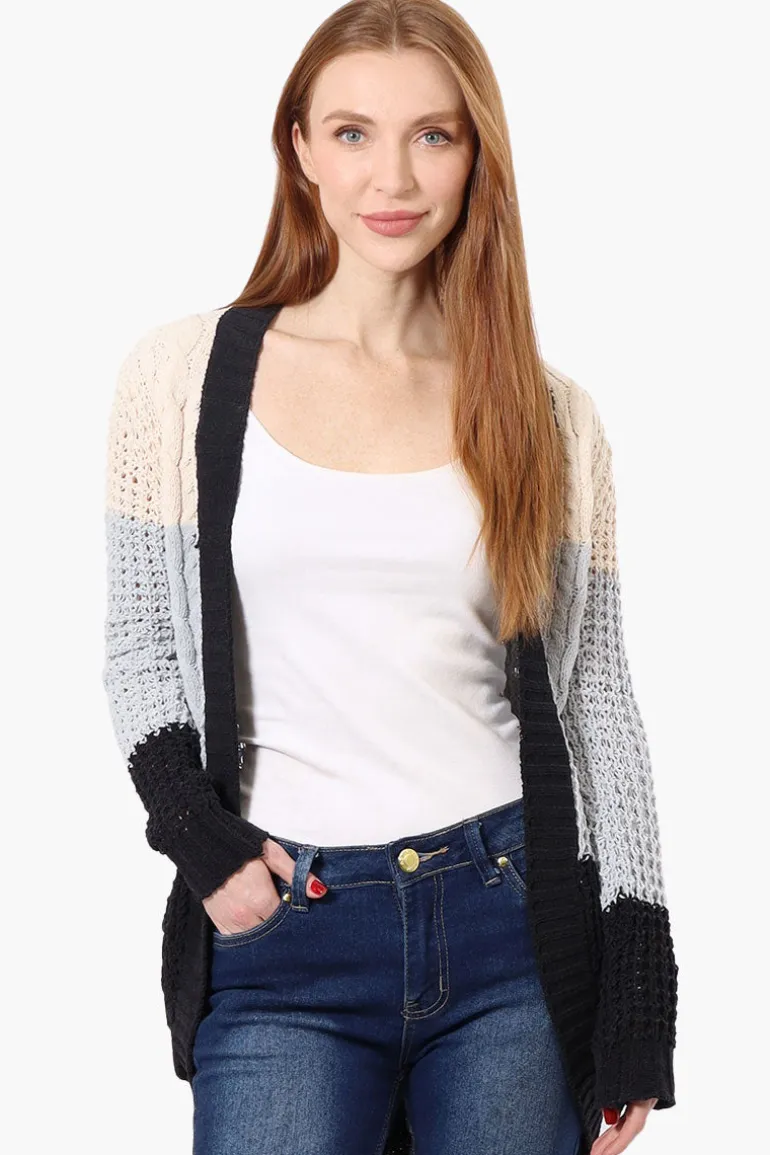 Beechers Brook Striped Colour Block Wrap Cardigan - Grey