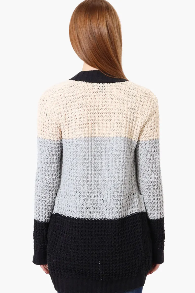 Beechers Brook Striped Colour Block Wrap Cardigan - Grey