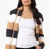Beechers Brook Striped Fold Over Wrap Cardigan - Beige