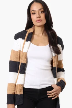 Beechers Brook Striped Fold Over Wrap Cardigan - Beige