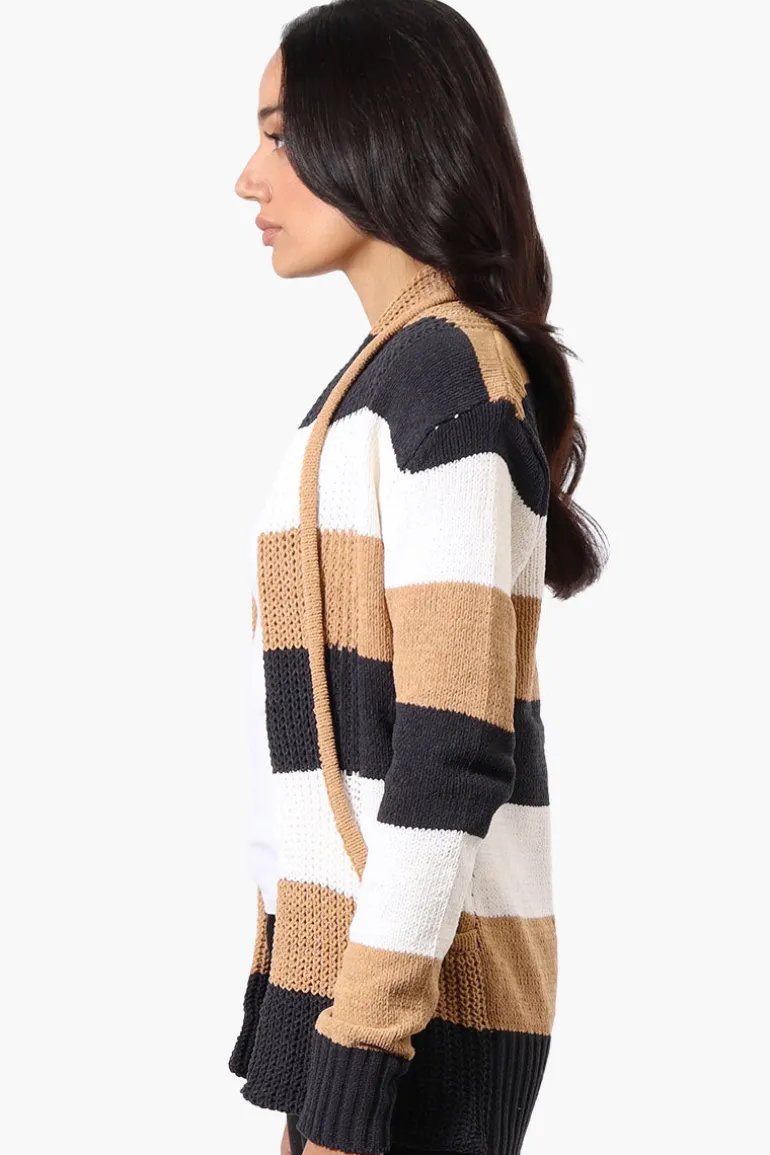 Beechers Brook Striped Fold Over Wrap Cardigan - Beige