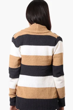 Beechers Brook Striped Fold Over Wrap Cardigan - Beige