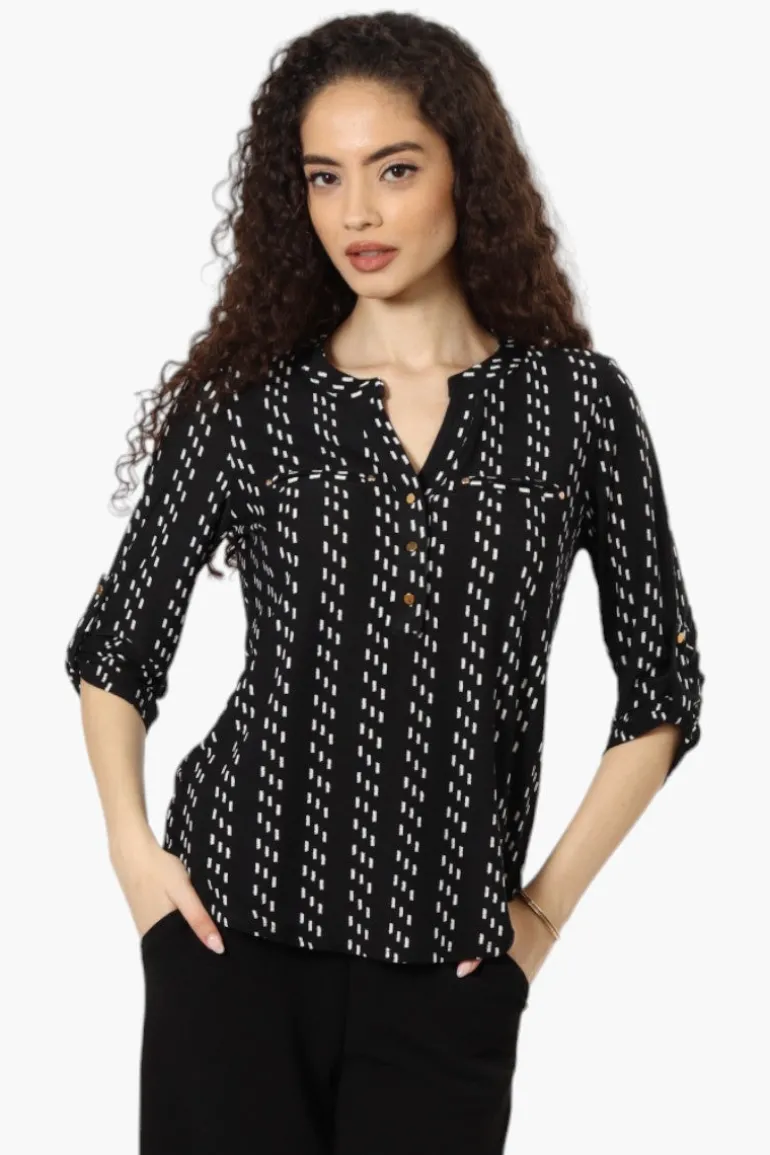 Beechers Brook Striped Roll Up Sleeve Henley Shirt - Black