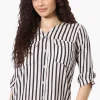 Beechers Brook Striped Roll Up Sleeve Blouse - White