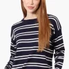 Beechers Brook Striped Round Neck Pullover Sweater - Navy