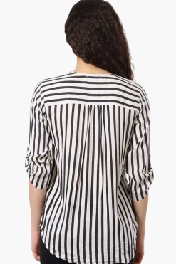 Beechers Brook Striped Roll Up Sleeve Blouse - White