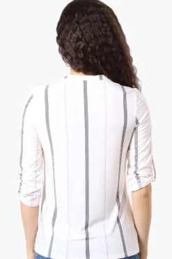 Beechers Brook Striped Roll Up Sleeve Half Zip Shirt - White