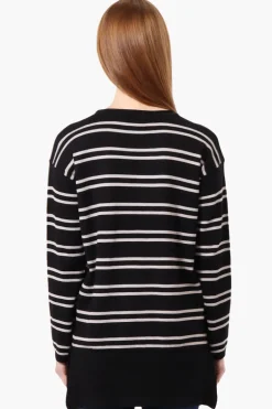 Beechers Brook Striped Round Neck Pullover Sweater - Black