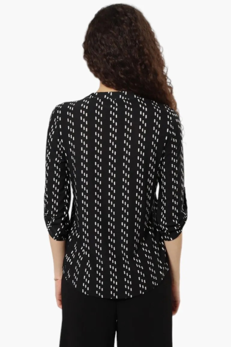 Beechers Brook Striped Roll Up Sleeve Henley Shirt - Black