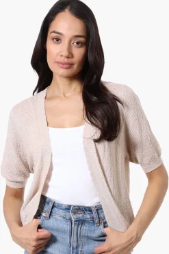 Beechers Brook Textured Open Shrug Cardigan - Beige