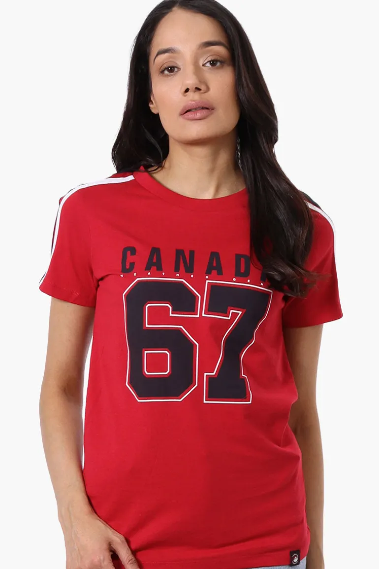 Canada Weather Gear 67 Print Stripe Detail Tee - Red