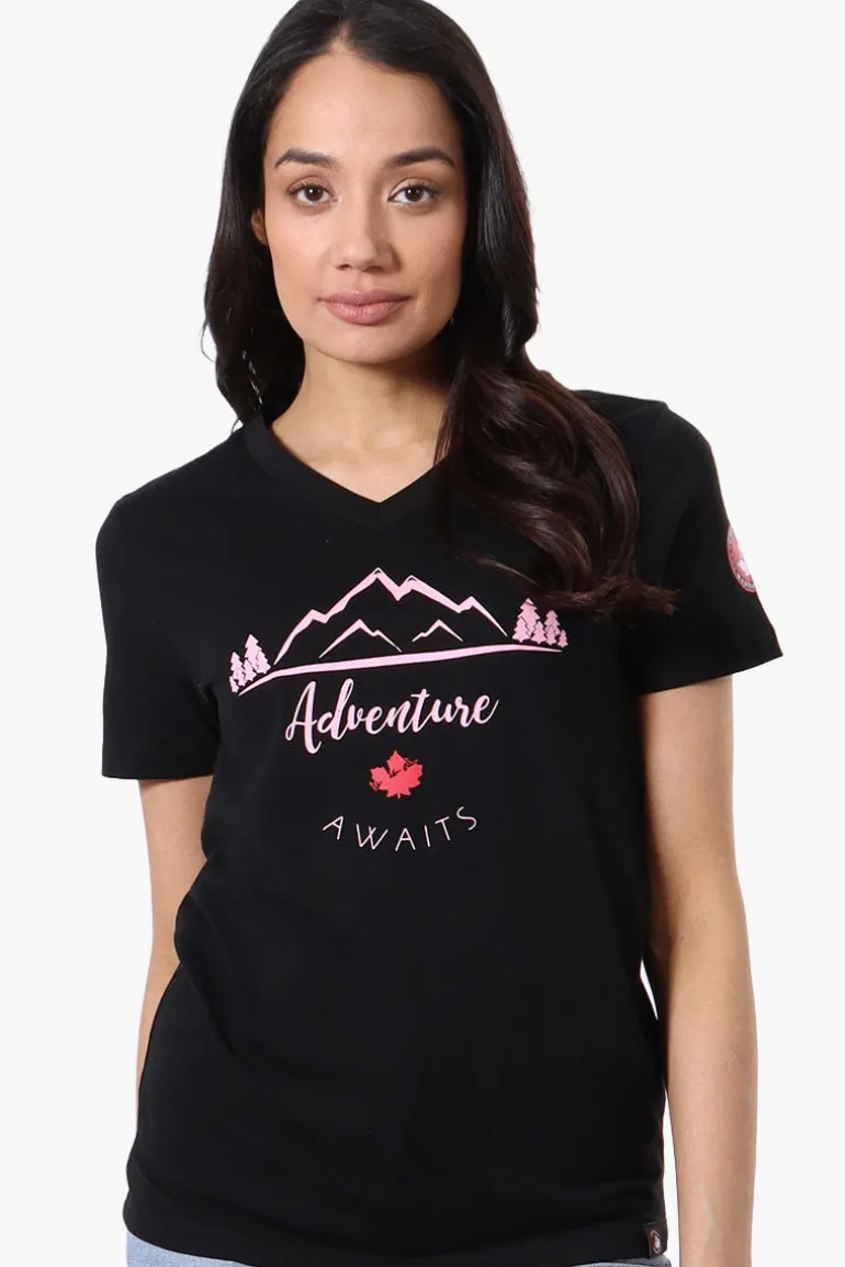 Canada Weather Gear Adventure Awaits Print Tee - Black
