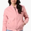 Canada Weather Gear Basic Zip Up Bomber Lightweight Jacket - Pink
