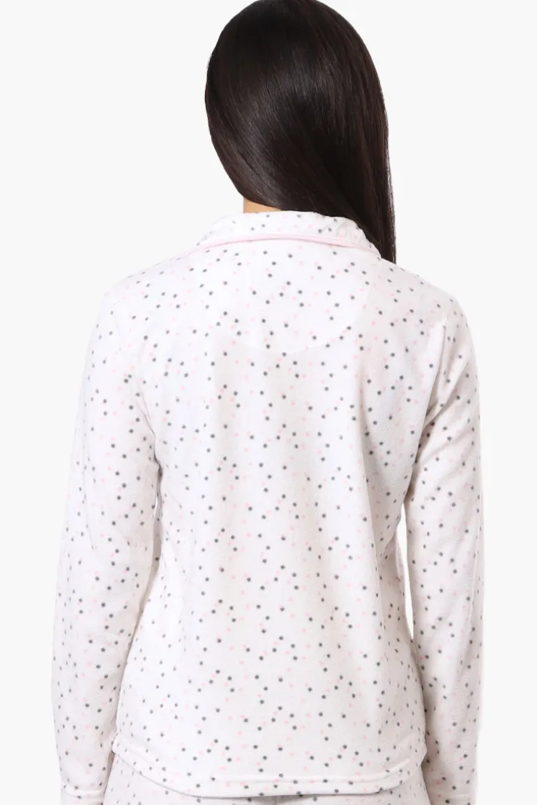 Canada Weather Gear Button Down Dotted Pattern Pajama Top - White