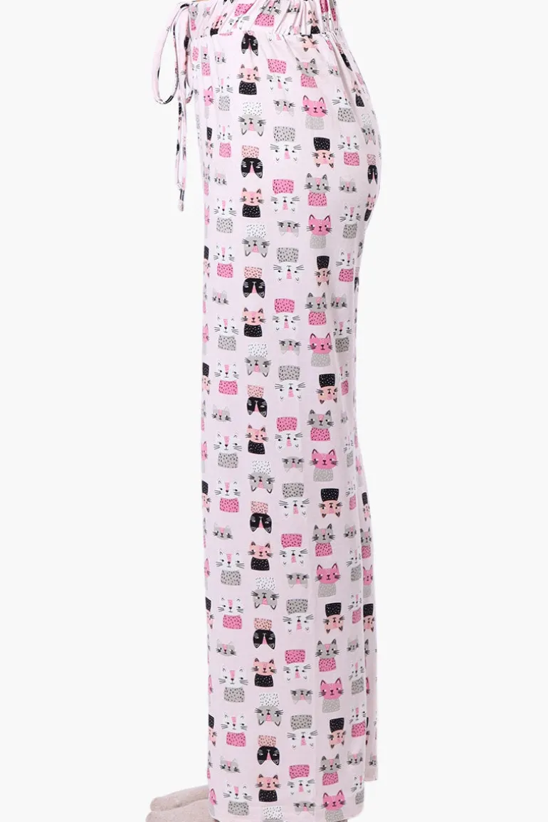 Canada Weather Gear Cat Pattern Wide Leg Pajama Pants - Pink