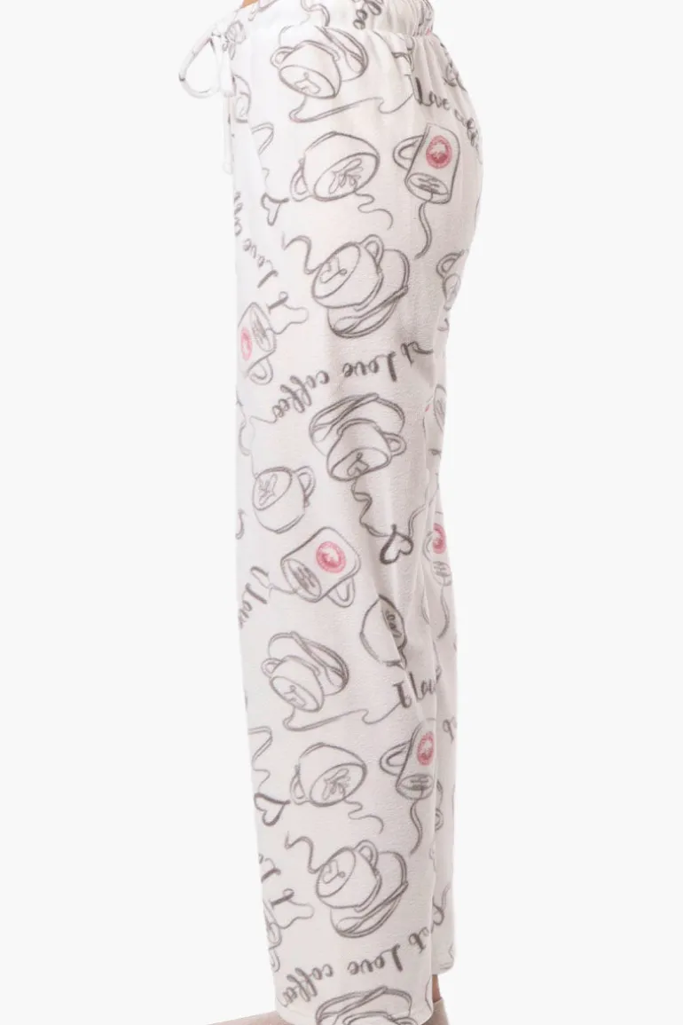 Canada Weather Gear Coffee Pattern Wide Leg Pajama Pants - White
