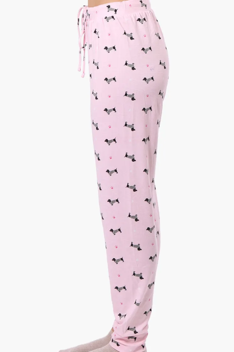 Canada Weather Gear Dachshund Pattern Tie Waist Pajama Pants - Pink
