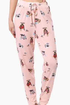 Canada Weather Gear Dog Pattern Tie Waist Pajama Pants - Pink