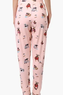 Canada Weather Gear Dog Pattern Tie Waist Pajama Pants - Pink