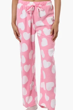 Canada Weather Gear Heart Pattern Wide Leg Pajama Pants - Pink