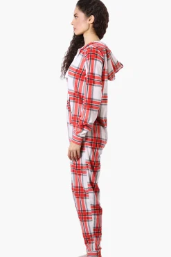 Canada Weather Gear Hooded Plaid Fleece Onesie - White