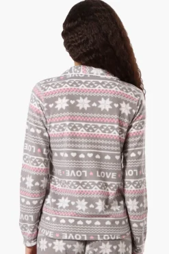 Canada Weather Gear Love Pattern Button Down Pajama Top - Grey