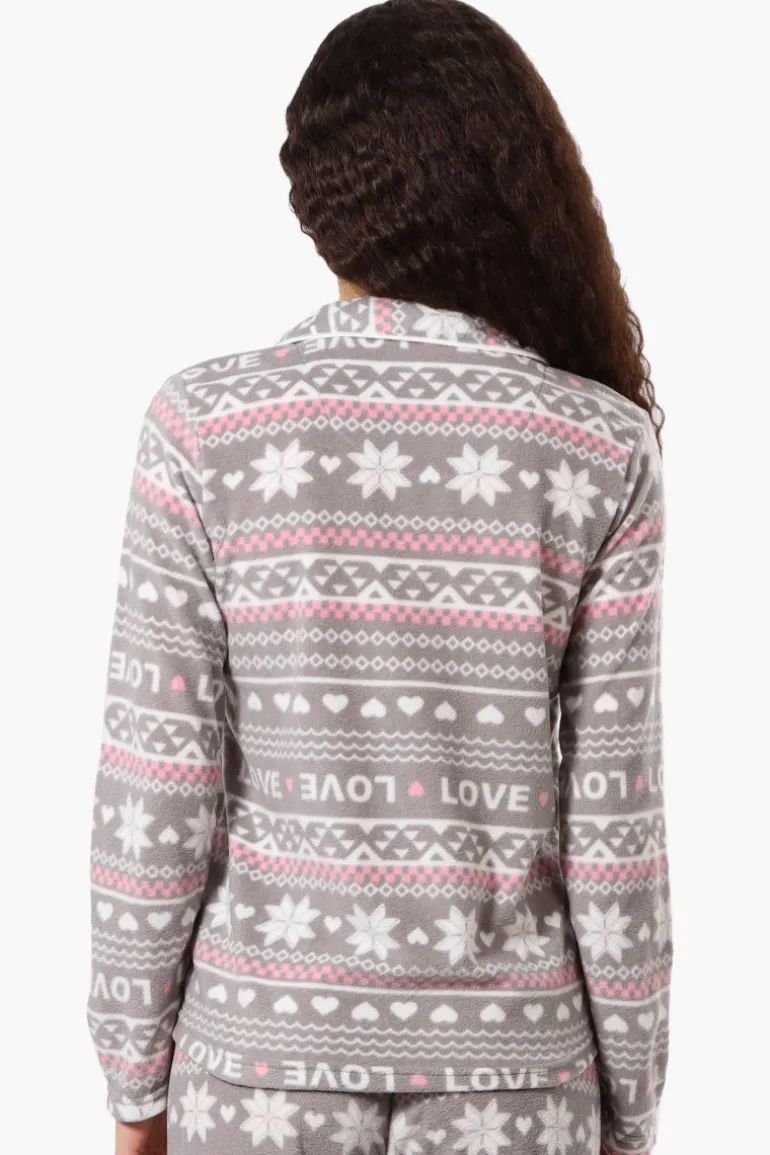 Canada Weather Gear Love Pattern Button Down Pajama Top - Grey