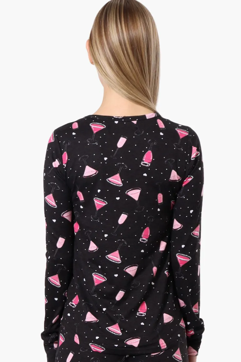 Canada Weather Gear Martini Pattern Henley Pajama Top - Black
