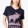 Canada Weather Gear Moose Print V-Neck Tee - Navy