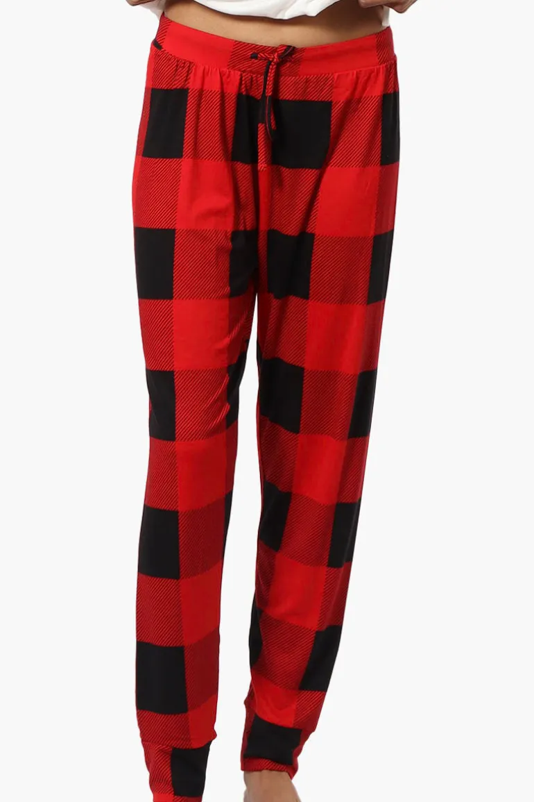 Canada Weather Gear Plaid Tie Waist Jogger Pajama Pants - Red