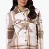 Canada Weather Gear Plaid Fleece Button Up Lightweight Jacket - Cream