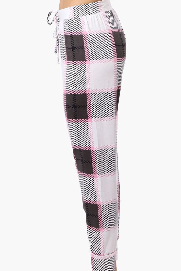 Canada Weather Gear Plaid Tie Waist Pajama Bottoms - White