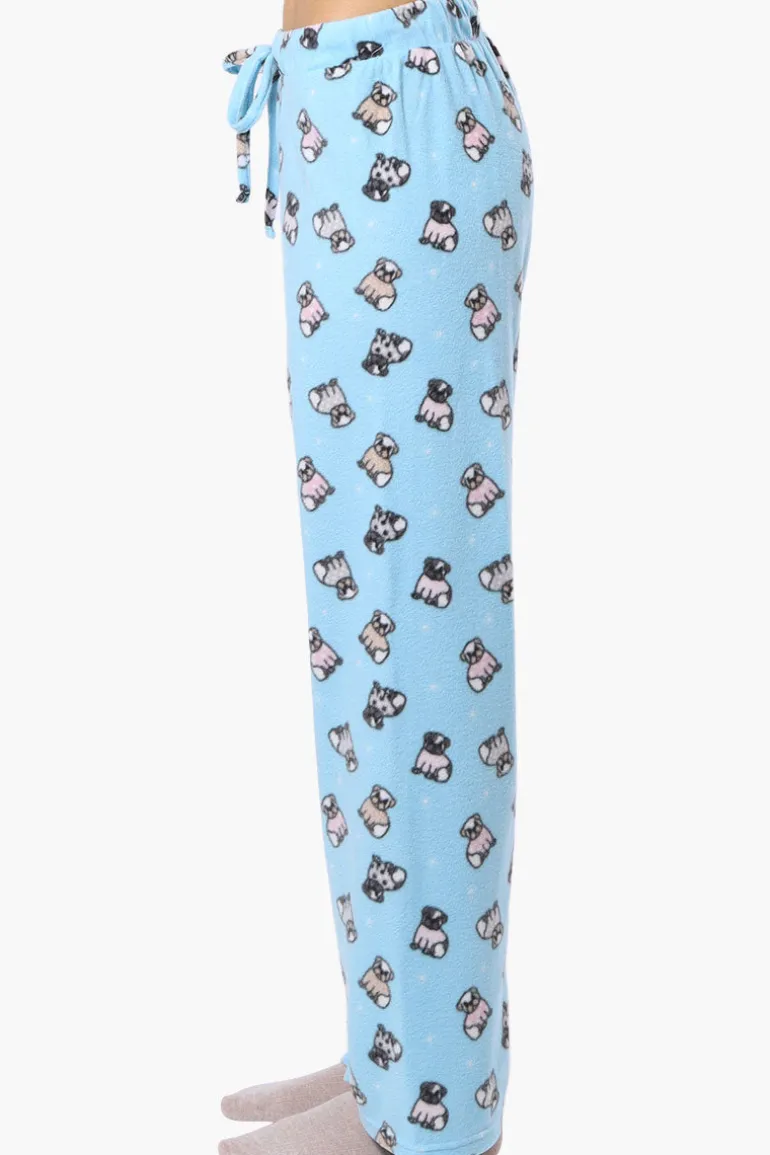 Canada Weather Gear Pug Pattern Wide Leg Pajama Bottoms - Blue