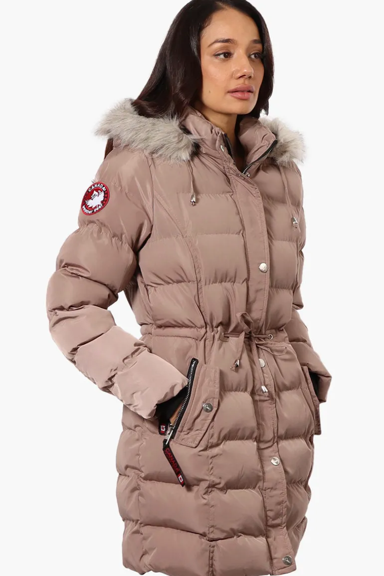 Canada Weather Gear Tie Waist Vegan Fur Hood Parka Jacket - Pink