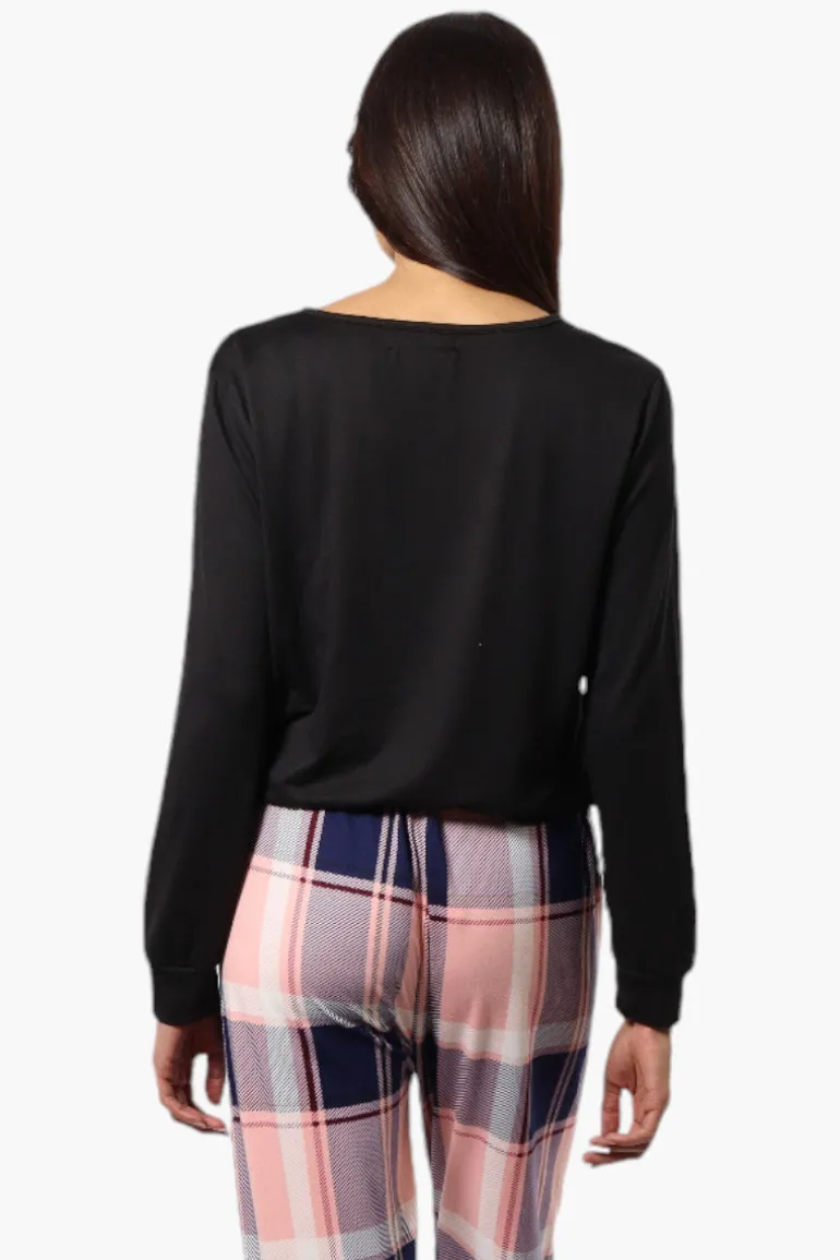 Canada Weather Gear Up All Night Print Drawstring Pajama Top - Black