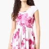 Costa Blanca Floral Belted Cap Sleeve Day Dress - Pink