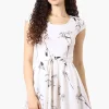 Costa Blanca Floral Belted Cap Sleeve Day Dress - White