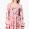 Costa Blanca Floral Square Neck Smocked Day Dress - Pink