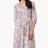 Costa Blanca Floral Tiered Sheer Sleeve Midi Dress - Cream