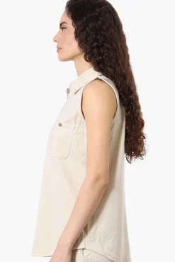 Costa Blanca Half Zip Sleeveless Blouse - Cream