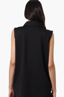 Costa Blanca Half Zip Sleeveless Blouse - Black