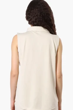Costa Blanca Half Zip Sleeveless Blouse - Cream