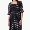 Costa Blanca Polka Dot Tiered Sheer Sleeve Midi Dress - Navy