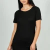 Costa Blanca Ribbed Short Sleeve Ruched Side Day Dress - Black