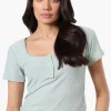 Costa Blanca Ribbed Square Neck Henley Tee - Mint