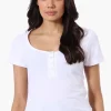 Costa Blanca Ribbed Square Neck Henley Tee - White