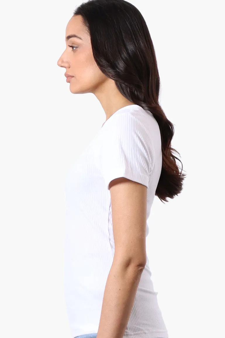 Costa Blanca Ribbed Square Neck Henley Tee - White